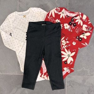 NWT Carter’s 3-Piece Girls Long Sleeve Onesies & Leggings Set 12 Months
